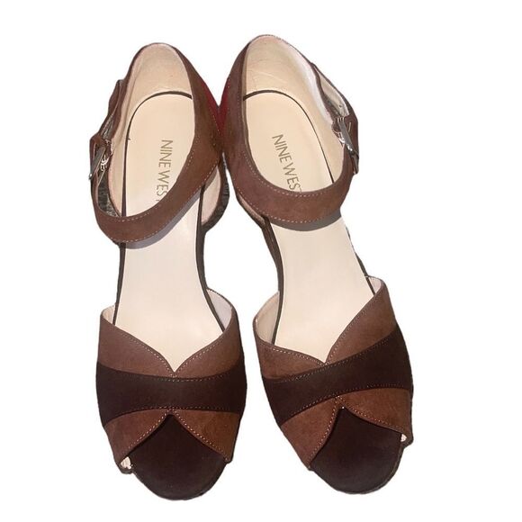 Nine West Color Block Suede Wedges in Brown & Red - Picture 2 of 10